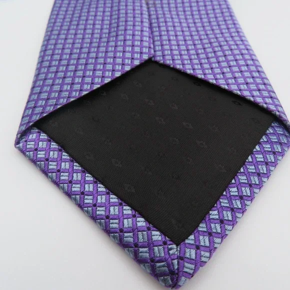 Barbara Blank Tie Purple Blue Checked 3.75" Wide 56" Long USA Silk - Picture 4 of 6